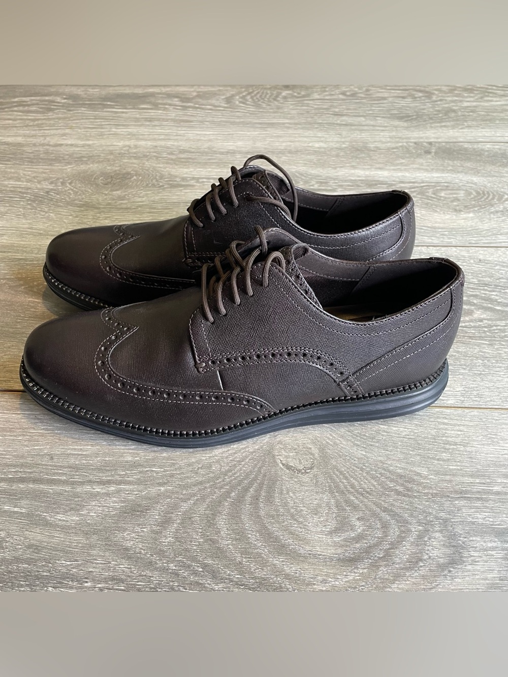 Cole Haan OriginalGrand Wingtip Dark Brown Textured Oxford Shoes Men's Sz 10.5M